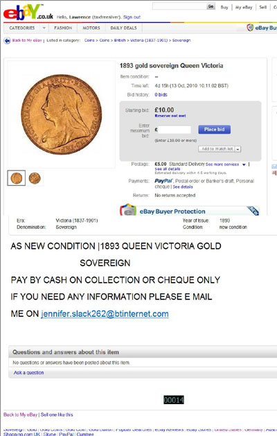 jeni.slack 1893 Victoria Old Head Gold Sovereign eBay Auction Listing